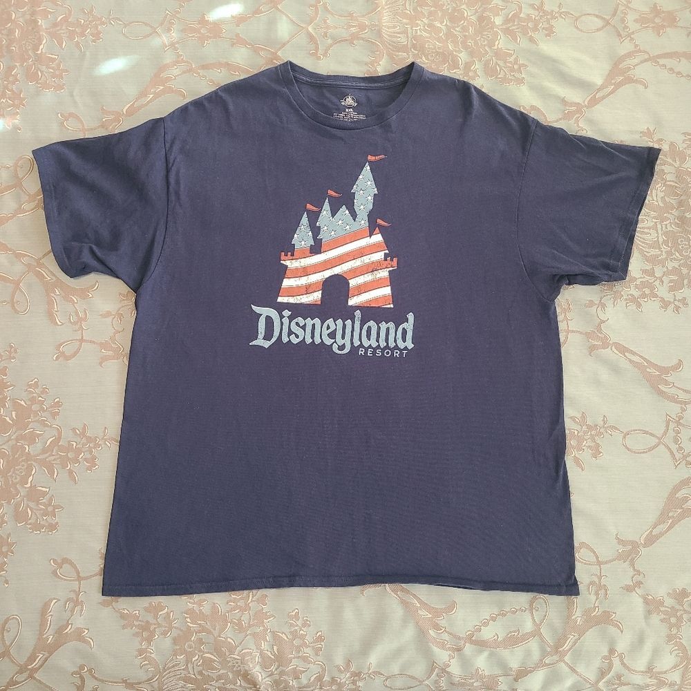 Disney Parks Disneyland Resort Blue Patriotic Castle Graphic Tee Shirt Men XXL